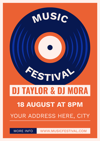 Music Festival Announcement with DJs Poster Design Template
