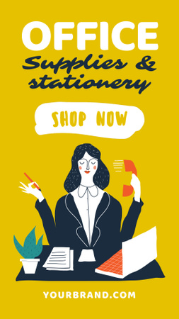 Platilla de diseño Office Supplies Store Ad with Illustration of Woman Instagram Video Story