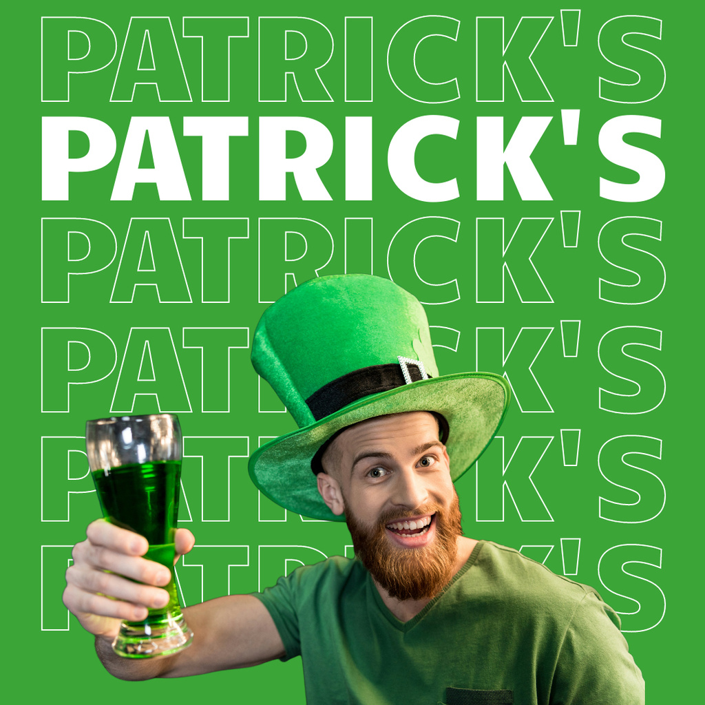 Patrick's Day Greeting with Bearded Man in Green Instagram Design Template