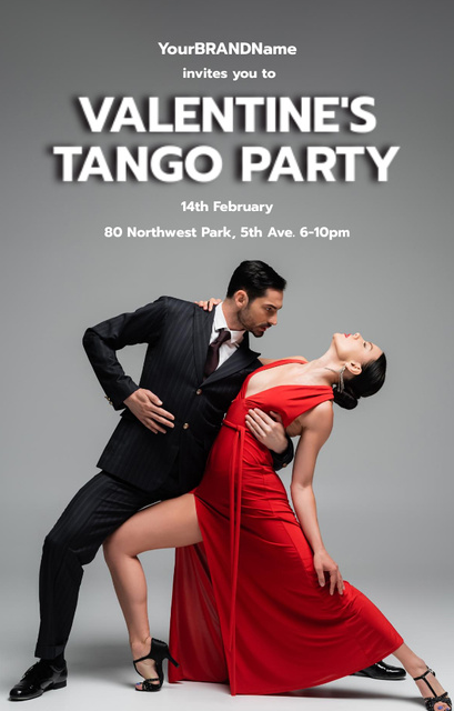 Valentine's Day Tango Party Announcement Invitation 4.6x7.2in Design Template