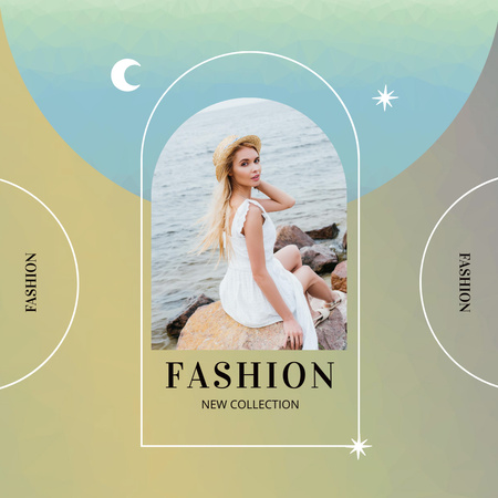 Summer Clothes Ad with Stylish Woman Instagram tervezősablon