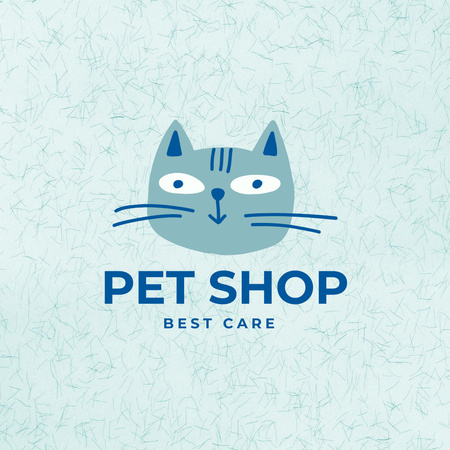 Blue Pet Shop Emblem with Cat Logo 1080x1080pxデザインテンプレート