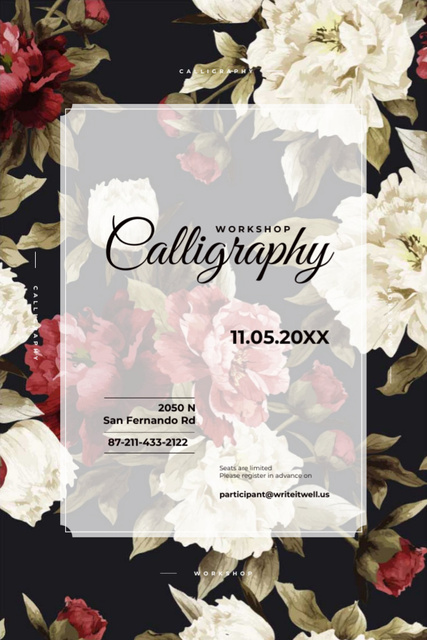 Calligraphy workshop Announcement with flowers Tumblr tervezősablon