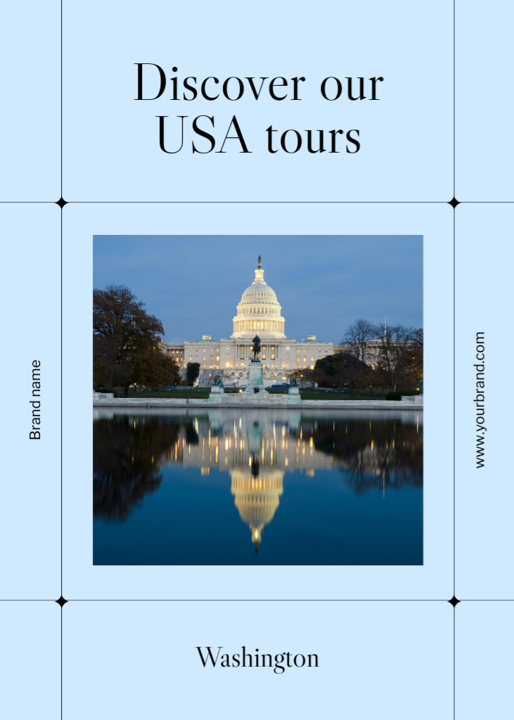 Designvorlage USA Tours Offer on Blue für Postcard 5x7in Vertical