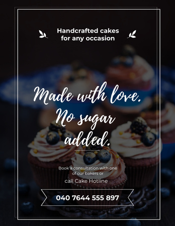 Elegant Ad of Bakery Shop with Blueberry Cupcakes Flyer 8.5x11in Design Template
