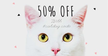 Cat Day Sale with Cute Kitty Facebook AD Modelo de Design