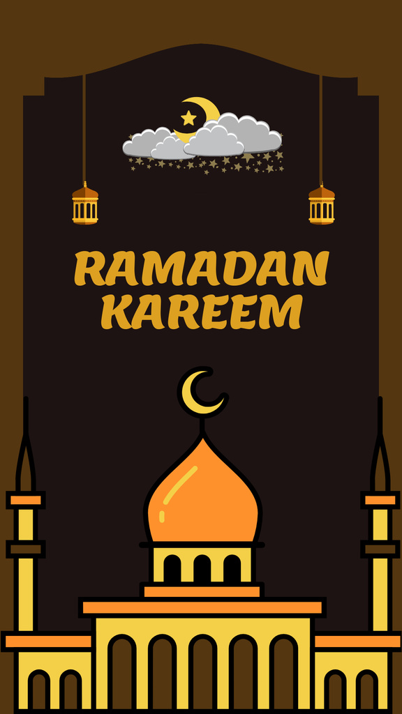 Designvorlage Ramadan Kareem With Mosque And Lanterns für Instagram Story