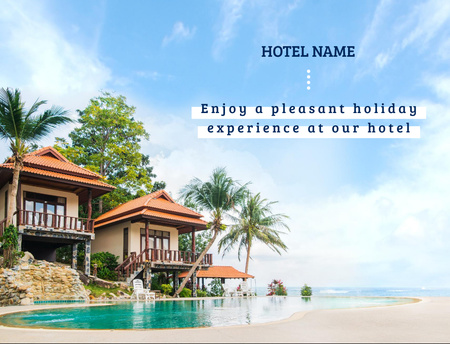 Luxury Tropical Hotel with Bungalows Postcard 4.2x5.5in Design Template