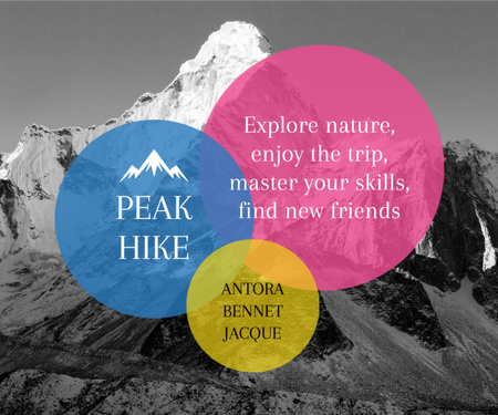 Hike Trip Announcement with Scenic Mountains Peaks Medium Rectangle Design Template