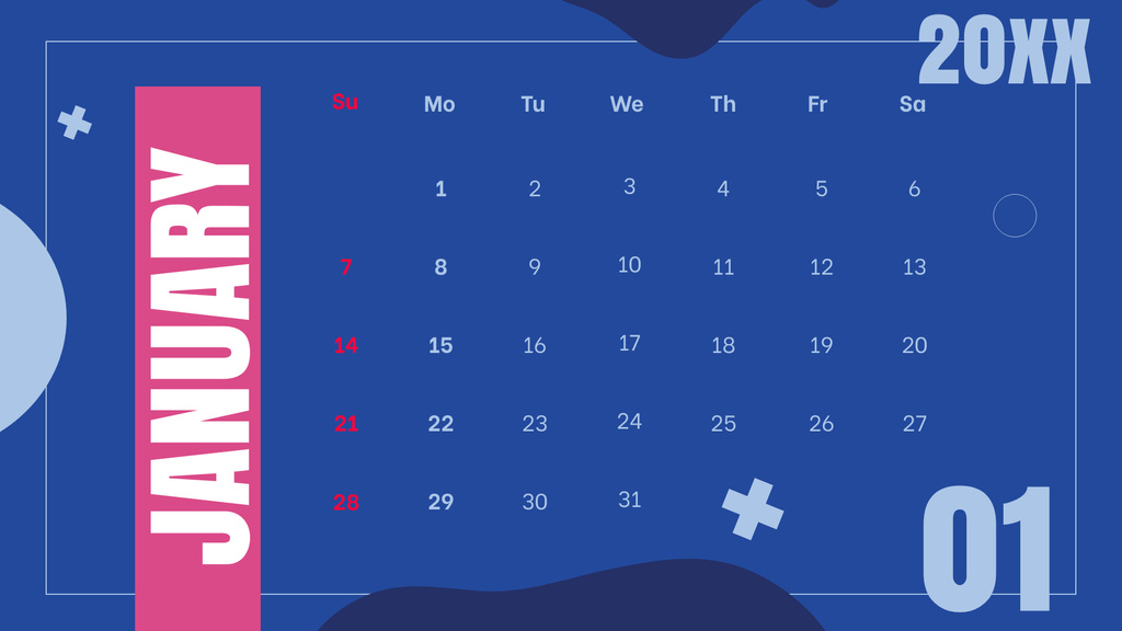 Illustration with Abstract Blots and Crosses in Blue Calendar Modelo de Design