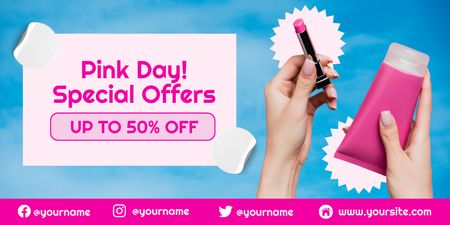 Platilla de diseño Special Offer of Pink Makeup Products Twitter