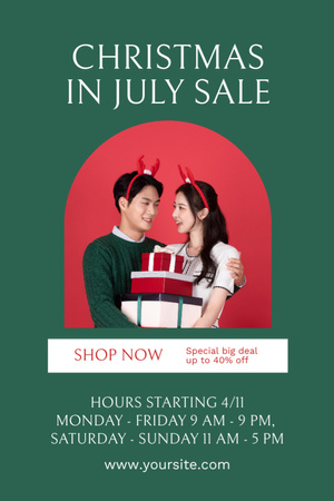 Christmas Sale in July with Happy Asian Couple Flyer 4x6in Design Template