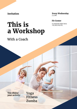 Designvorlage Workshop Announcement with Women practicing Yoga für Poster