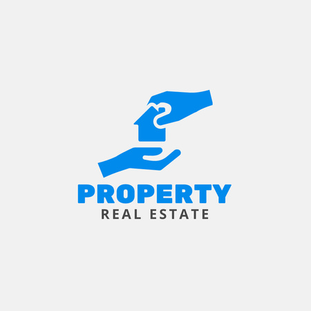 Emblem of Real Estate with Blue Hands Logo Design Template