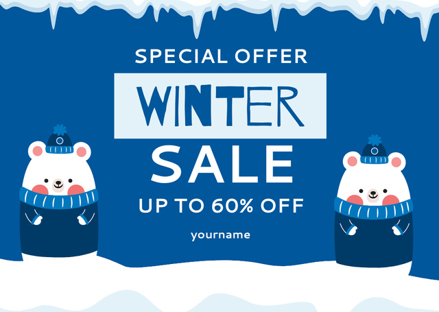 Winter Sale Offer Blue Cartoon Card Tasarım Şablonu