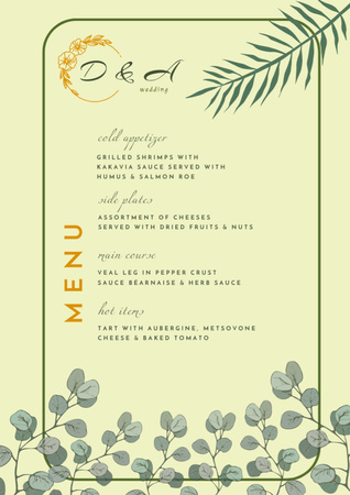 Green and Yellow Floral Wedding Menu Design Template