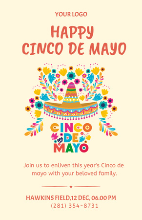 Cinco De Mayo Invitation with Colorful Sombrero Invitation 5.5x8.5in Design Template