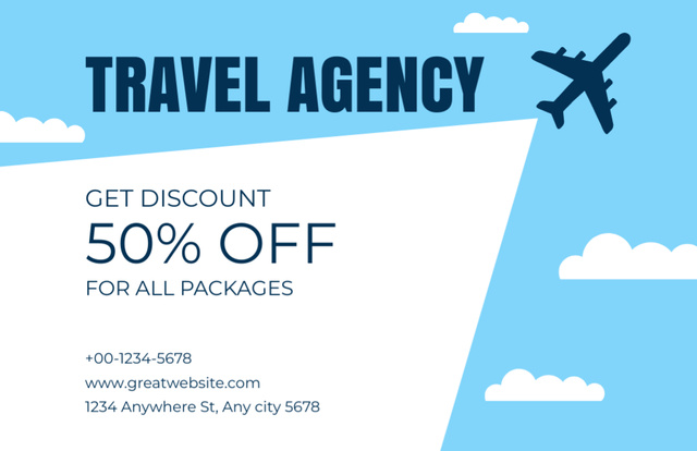Discount Offer on All Travel Packages on Light Blue Thank You Card 5.5x8.5inデザインテンプレート