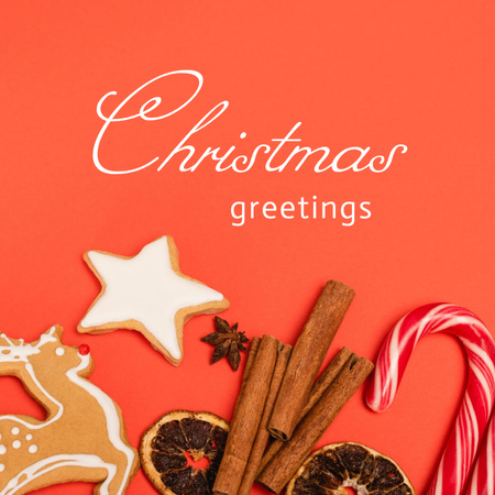 Christmas Holiday Greetings with Cookies and Cinnamon Instagram Design Template