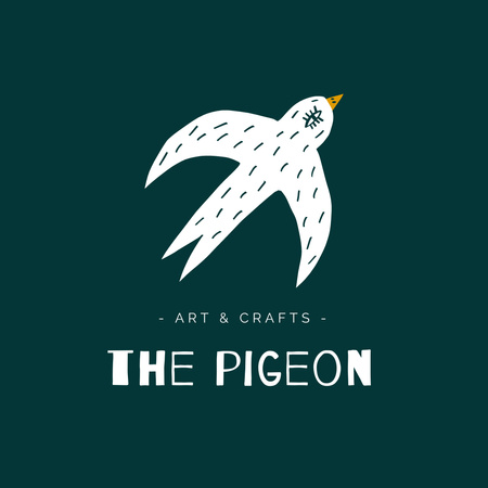 Designvorlage Emblem of Arts & Crafts Shop with Pigeon für Logo 1080x1080px