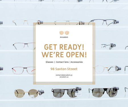 Anúncio de abertura da loja de óculos Facebook Modelo de Design