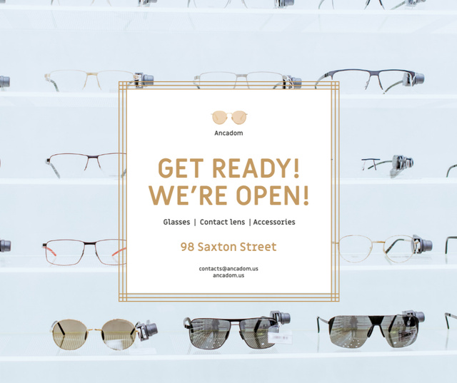 Glasses Store Opening Announcement Facebook tervezősablon