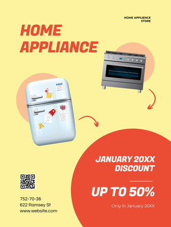 Household Appliance Discount Red and Yellow Poster US Design Template