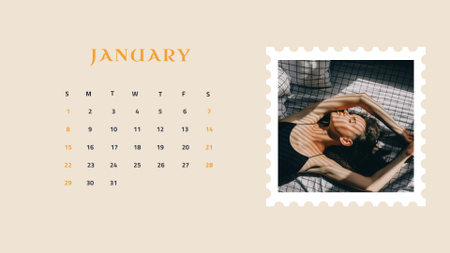 Ontwerpsjabloon van Calendar van vrouw liggend in zonneschijn