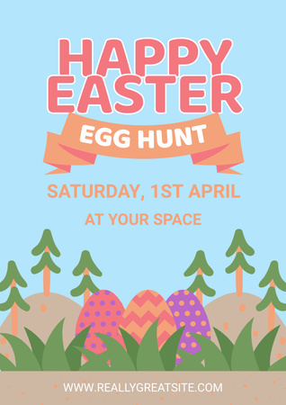 Easter Egg Hunt Announcement with Easter Eggs in Forest Poster Design Template