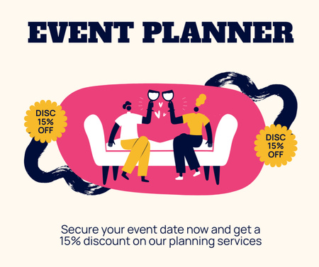 Template di design Organization and Planning of Events at Discount Facebook