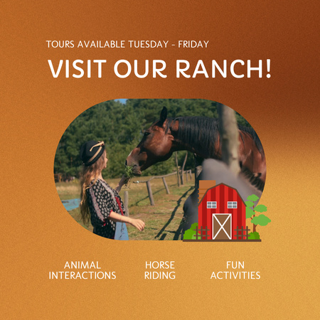 Modèle de visuel Promotion de visites de ranch amusantes avec interactions avec les animaux - Animated Post