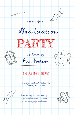 Graduation Party Announcement With Cute Illustrations Invitation 5.5x8.5in Design Template