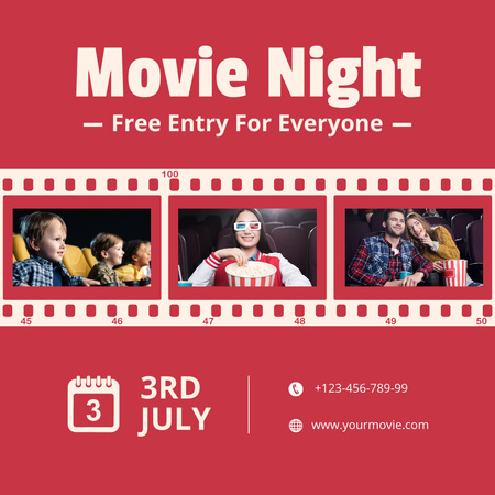 Movie Night Invitation with People watching Film Instagram Design Template