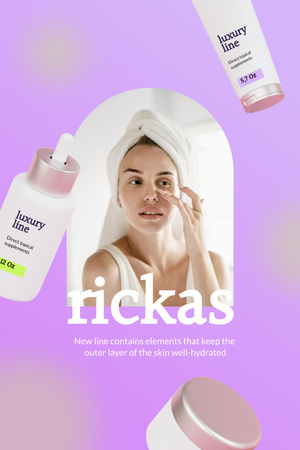 Skincare Ad with Woman applying Cream Pinterest Design Template