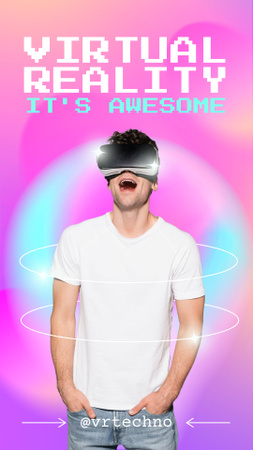 VR Kulaklıklı Genç Adamla Sanal Gerçeklik Teklifi Instagram Story Tasarım Şablonu