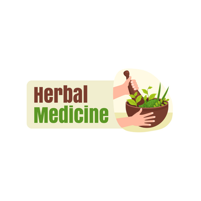 Herbal Medicine Emblem With Remedy In Mortar Animated Logo Design Template