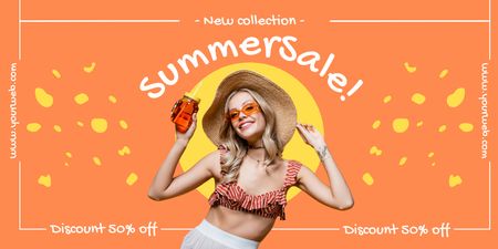 Plantilla de diseño de Rebajas de verano de trajes de baño en naranja Twitter 