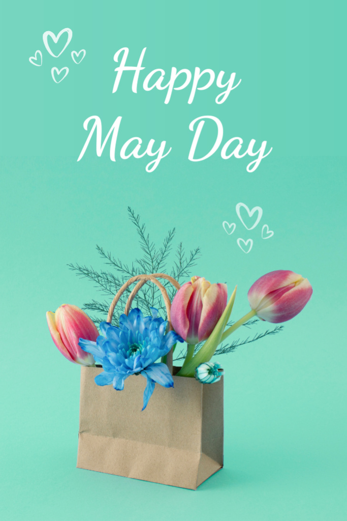 Eciting May Day Greeting With Tulips Postcard 4x6in Vertical Design Template