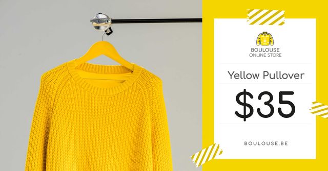 Clothes Store Offer Knitted Sweater in Yellow Facebook AD Tasarım Şablonu