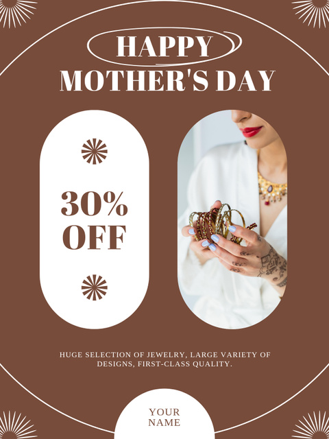 Ontwerpsjabloon van Poster US van Mother's Day Offer with Woman holding Bracelets