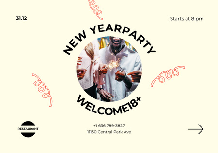 People with Sparklers on New Year Party Flyer A5 Horizontal Design Template