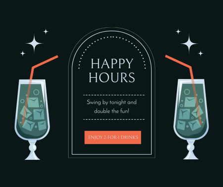 Happy Hours Double Offer On Cocktail Drinks Facebook Design Template