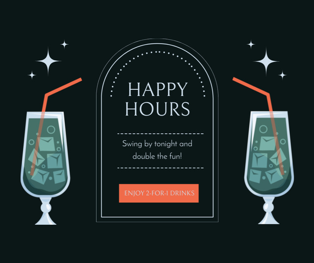 Happy Hours Double Offer On Cocktail Drinks Facebook Tasarım Şablonu
