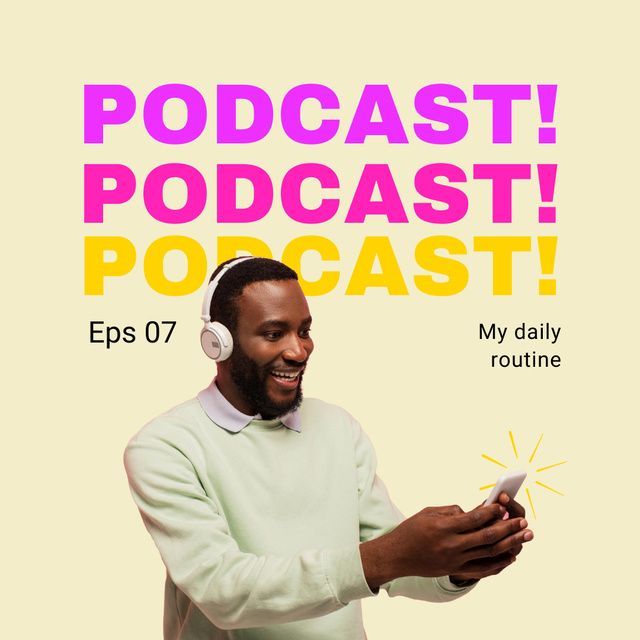 Podcast Announcement with Black Man Instagram Design Template