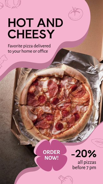 Hot And Cheesy Pizza Delivery Service With Discount Instagram Video Story Šablona návrhu