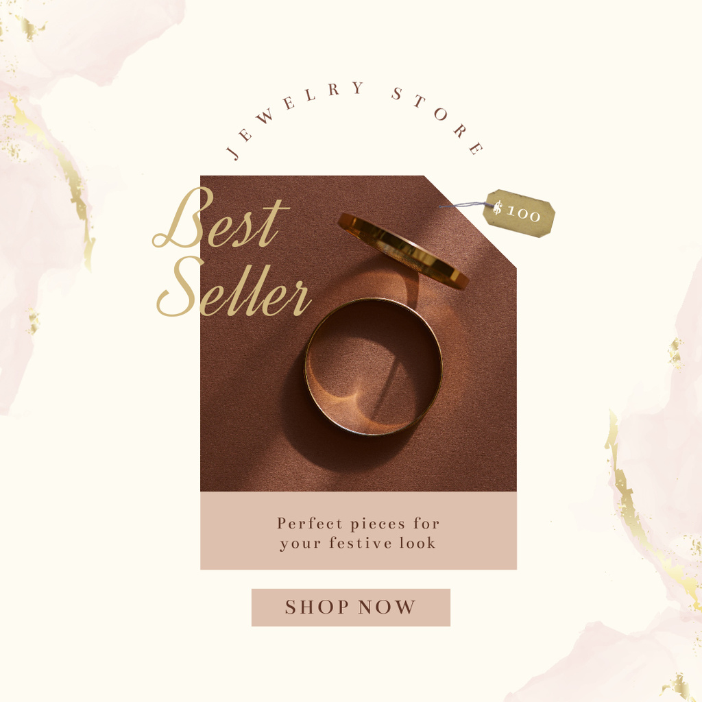 Elegant Jewelry Accessories Offer with Golden Necklace Instagram Design Template