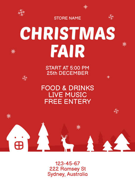 Template di design Christmas Market with Cute Reindeer,Trees and Home Poster