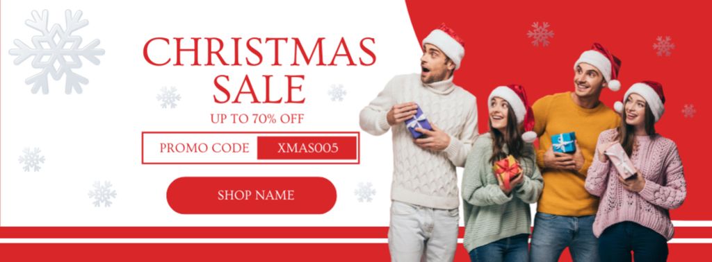 Astonished Friends at Christmas Sale Facebook cover – шаблон для дизайна