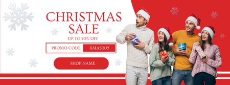 Astonished Friends at Christmas Sale Facebook cover Design Template