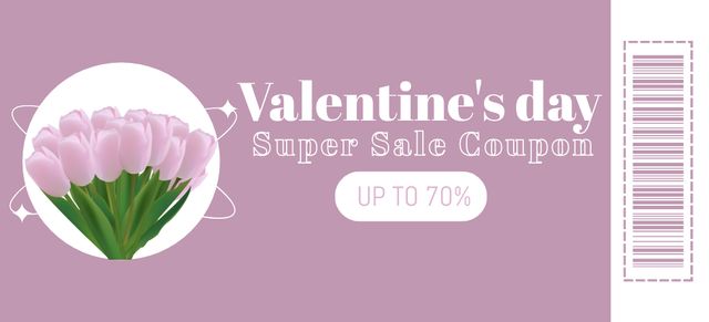 Designvorlage Super Sale for Valentine's Day with Tulip Bouquet für Coupon 3.75x8.25in